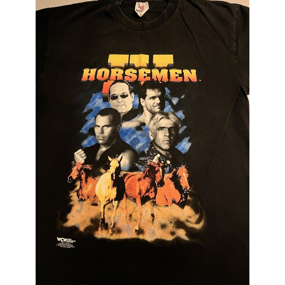 VINTAGE 1998 WCW 4 Four Horsemen Wrestling T-Shirt LARGE Flair Benoit Malenko